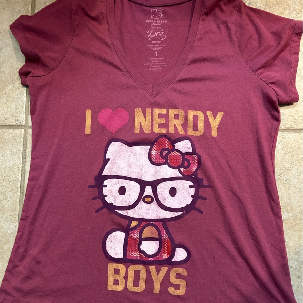 Hello Kitty Pink Short Sleeve Tee with I 🩷 Nerdy Boys design